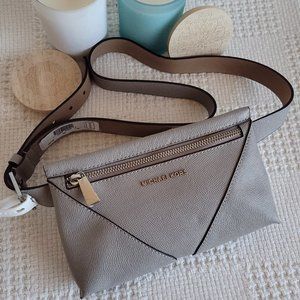 New  MICHAEL Michael Kors Front Zip Belt Bag in Peral Grey (L/XL)